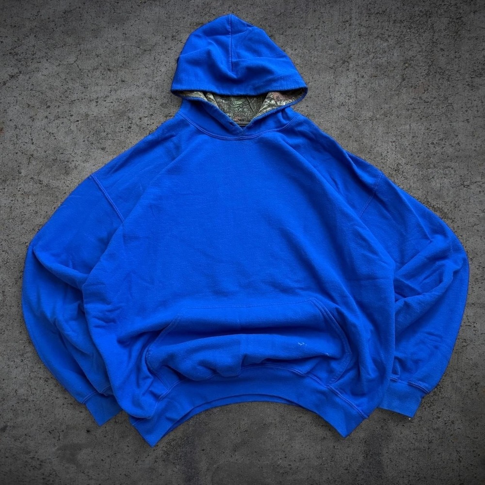Vintage 2000's Mossy Oak Blue Pullover Hoodie Size XL Hunting Camping Outdoors